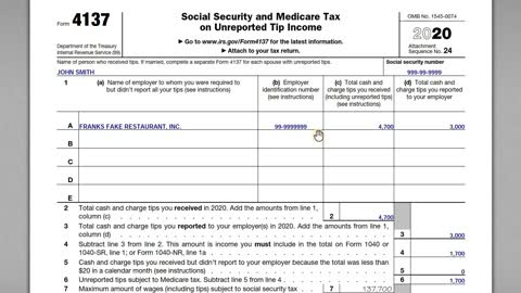 IRS Form 4137 - Social Security and Medicare Taxes on Tip Income