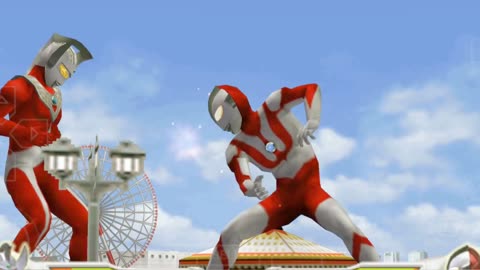 Taro's review is practicing martial arts with Ultraman in the middle of town near the road