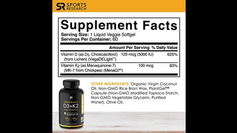 weight loss products I Sports Research Vegan Vitamin D3 + K2 Supplement with Organic Coconut Oil -