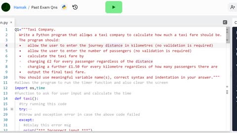 Python Tutorials - GCSE Exam Question - Calculating the Taxi Fare