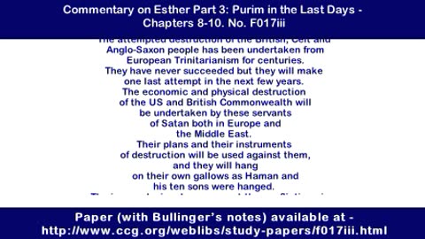 Commentary on Esther Part 3: Purim in the Last Days - Chapters 8-10. No. F017iii