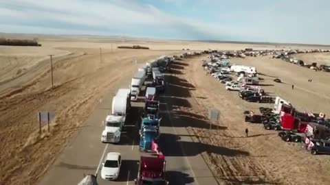 Convoy assembled near the Coutts border crossing in Canada