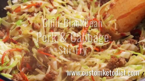 Keto Chili blackbean pork cabbage stir fry