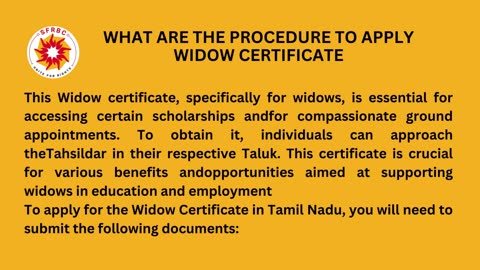 Widow Certificate application needed documents in Tamil Nadu