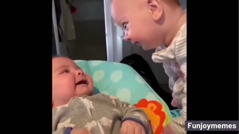 Surprised Twin Baby Looking at Each Other | Cute baby