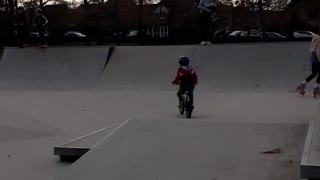 (Near crash for a 5 year old )First time at the skate park