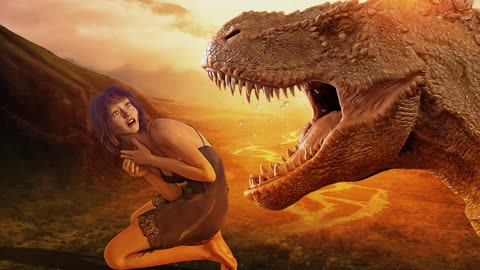Cave Girl and a T-Rex.