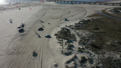 Surfside Flyers Kite Club on a Texas Gulf Coast Beach south of Galveston TX