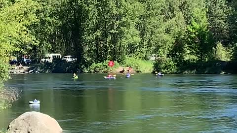 Kayakers on the Wenatchee River in Leavenworth, Washington