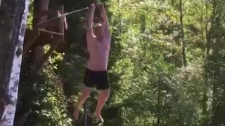 Man goes down zipline, flies off and crashes into water below