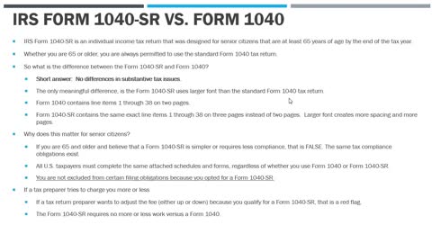 IRS Form 1040-SR vs Form 1040...What's the Difference?