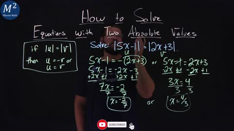 How to Solve Equations with Two Absolute Values | Minute Math