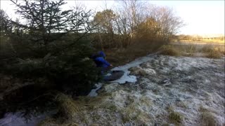 Blue suit guy falls through ice