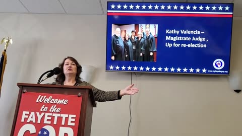 Magistrate Judge Judge Kathy Valencia speaks to the Fayette County Republican Party 2-3-2024