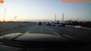 Truck Flips, Sparks, and Flames on Freeway