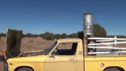 No Petrol? No worries. Wood-Gas Ute (truck).