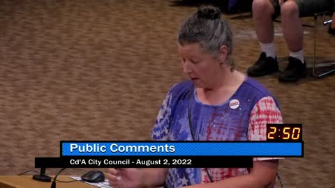 Rachelle - Public Comment at the 8/2/22 CDA City Council Meeting