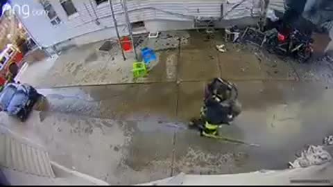 Doorbell camera catches moment firefighter is knocked out by falling AC unit