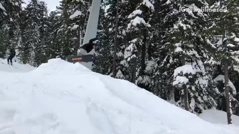 Grey pants black sweater snow board