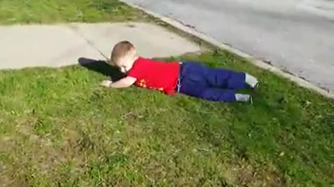 Collab copyright protection - young child red shirt faceplant