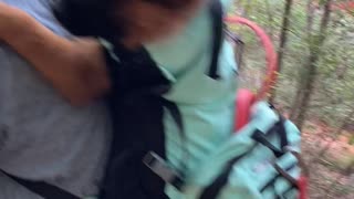 Puppy Takes a Backpack Break on Her First Hike