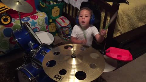 Toddler tries out new jam block