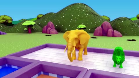 Paint_ Animals Cow Tiger 🐯 Elephant 🐘 Lion Fountain Crossing Animals Cartoon video