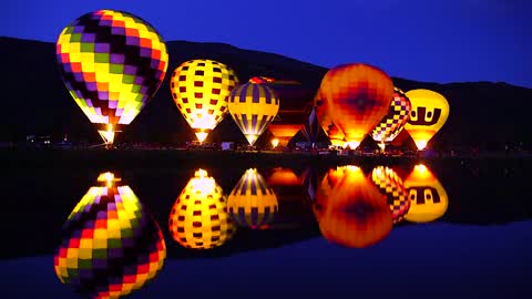 Hot Air Balloon "Night Glow" Reflected in Lake - Simply Stunning