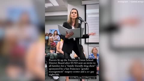 Mom wows the internet with blistering speech branding woke school board 'groomers and pimps'.