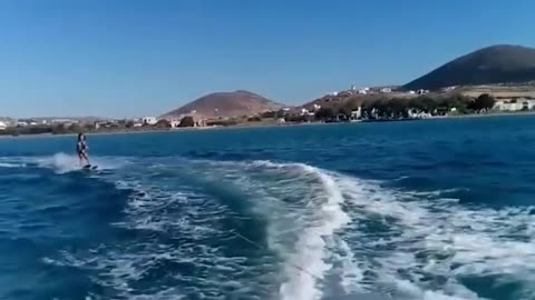 Macaw Parrot Flies Next To Waterskiing Boat 12