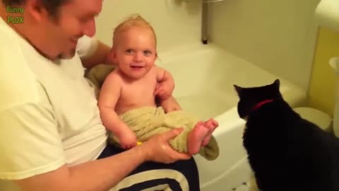 Funny Babies Laughing Hysterically at Cats Compilation 2023, babies funny cat video