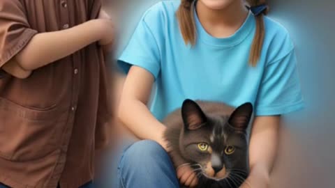 cute girl and cat AI Video animation