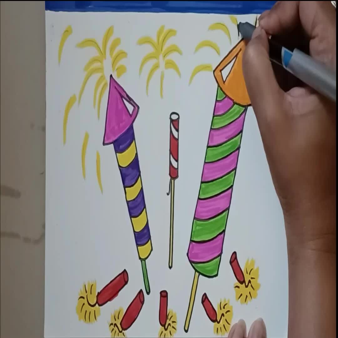 Diwali Drawing Picture With Colour - Temu