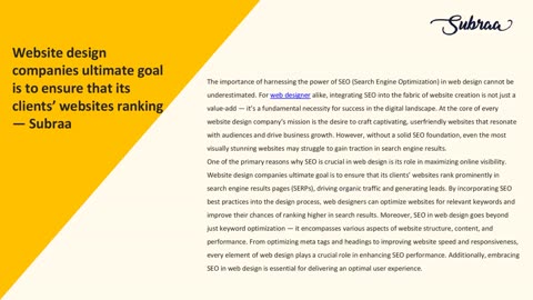 Website design companies ultimate goal is to ensure that its clients’ websites ranking — Subraa