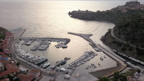 aerial view of the small marina of capraia island tuscan archipelago italy