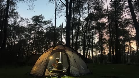 A COLD NIGHT IN A COZY TENT CAMP WITH STOVE • SOLO CAMPING ASMR