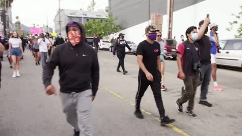 Hollywood Protesters Marching and Chanting on Street