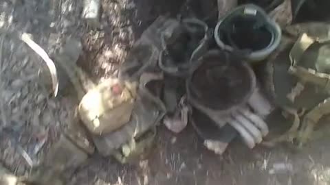 Helmets of the Ukrainian military killed in Bakhmut