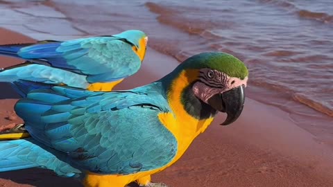2 cute parrots in beach 😄
