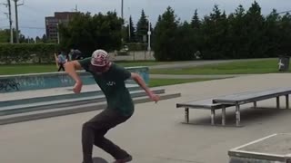 Collab copyright protection - skateboarding jump over rail ankle