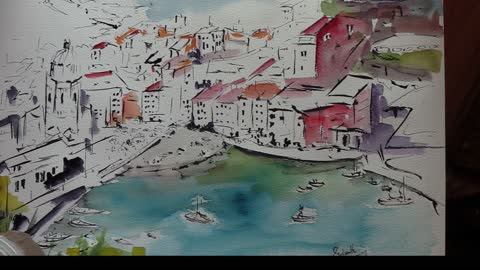 Vernazza Italy Art Watercolors and Ink Painting Demo