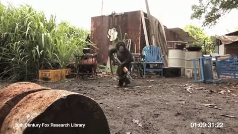 Ape shooting soldiers