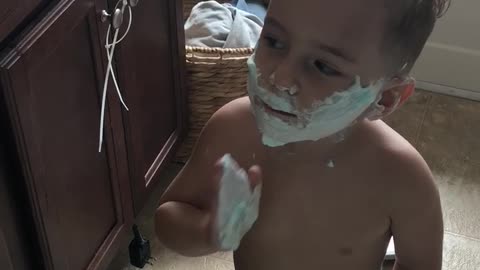 Toddler Decides To Shave His Baby Face