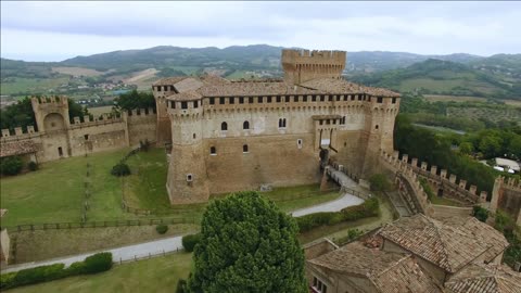 aerial view of gradara castle on marche italy