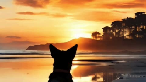 cute puppy with the sunset coast
