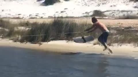 Collab copyright protection - guy runs with wakeboard faceplant