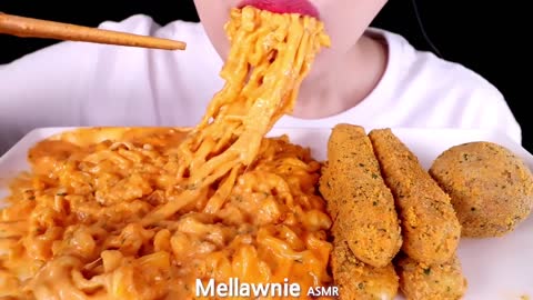 ASMR CHEESY CARBO FIRE NOODLES, CHEESE BALL, CHEESE STICKS, EATING SOUNDS MUKBANG