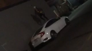 White backwards hat walks over white roof of car and falls