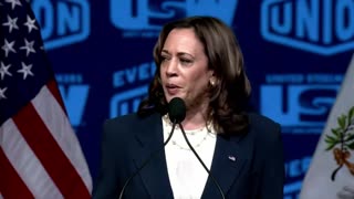 Kamala says that in the last 18 months, "our nation created more than 9 million jobs, making up for every job that we lost during the pandemic."