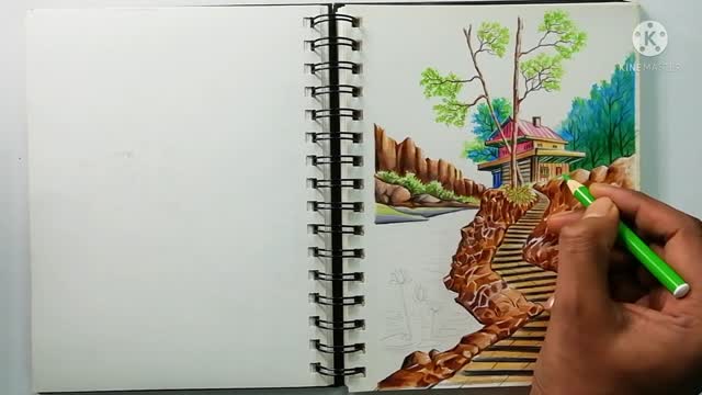 Pencil drawing night mode moonlight landscape scenery easy// - YouTube